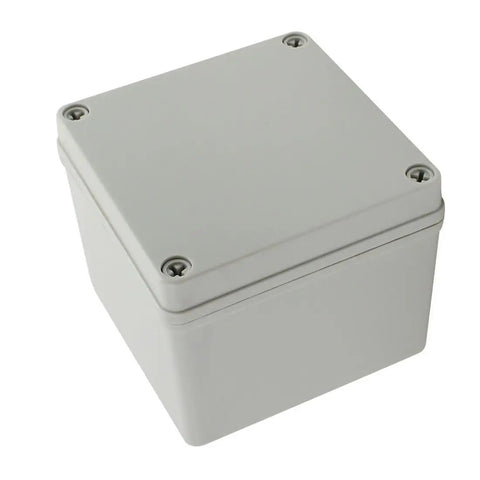 Waterproof Junction Box 5x5x4 Inches Square Electronics Enclosure Gray ABS Plastic Dustproof Project Box Built To Handle DIY Wiring IP65 Rated Weatherproof Electrical Box 125x125x100mm, top view