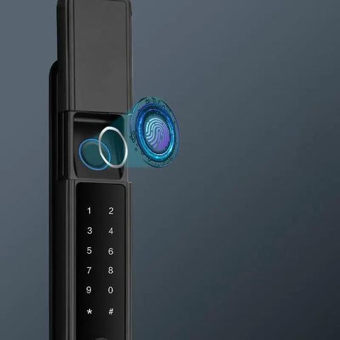 Hassle Free Smart Door Lock With Rugged Fingerprint Reader Keyless Entry Kit Encrypted Magnetic Card Swipe Emergency Charger Jack Mechanical Backup Key And Smooth Indoor Flip Switch Top Shelf Home Access Setup