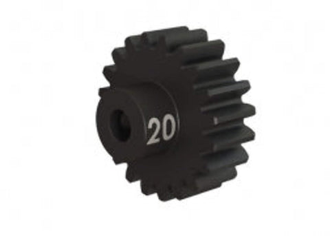 20 Tooth Hardened Steel Pinion Gear for 3mm Shafts 32 Pitch RC Car Upgrade with Set Screw, side view