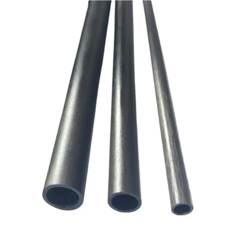 Three black hollow fiberglass rods from the Four Piece Hollow Fiberglass Rod Set For Tents, Drones, And DIY Projects, 3 to 14mm diameter.