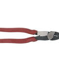 USA Made Wire Cutter, Stripper, and Crimp Tool With Shear Cutter, close-up of red-handled tool with hardened nose