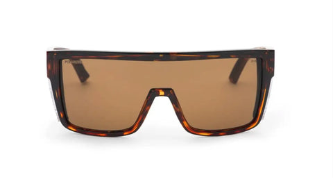 ANSI Z87+ Safety Sunglasses Packing Polarized Lenses To Vaporize Glare For Work, Surf, And PPE Missions. Tortoiseshell frame with brown lenses.