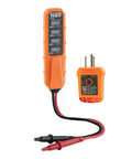 Electrical Test Kit With GFCI Outlet Tester And AC DC Voltage Tester For 24V To 240V AC And 32V To 330V DC featuring two orange devices