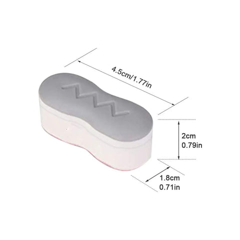 Close-up of grey and white bumper from Eight Piece Toilet Seat Bumpers Kit With Self Adhesive Cushions showing dimensions in cm and inches