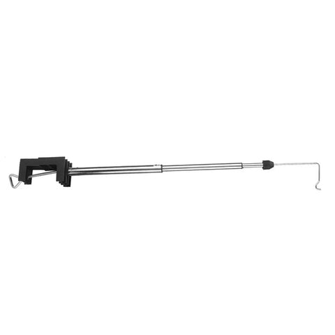 Heavy Duty Rotary Grinder Flex Shaft Hanger With Three Section Adjustable Steel Arm and Full 360 Degree Swivel Tough Guy Bench Clamp Workstation side view.