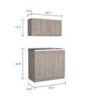 Totally Fresh Two Part Storage Cabinet In Light Gray Featuring Heavy Duty Engineered Wood Craft And Huge Countertop Area dimensions, top and bottom sections shown.