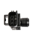 GM Genuine Parts 15823208 power brake booster vacuum sensor connector, black plastic housing, three-pin plug (front view).