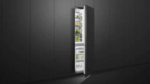 Panel Ready 24 Inch Integrated Refrigerator Freezer Combo With Automatic Ice Maker Built In Kitchen Appliance with open door displaying interior.