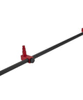 32 Inch Adjustable Radius Rod Length Gauge Bar For Precision Setting Of Tie Rods Drag Links And Four Link Tubes Fits 1/2 5/8 And 3/4 Inch Rod Ends Heavy Duty Tool For Hot Rod Builders And Custom Fabrication, black steel bar with red adjustable rod-end mounts