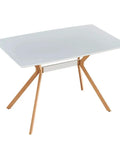 Slick Modern White Dining Table With Scratch Resistant Top And Heavy Duty Metal Bottom Shelf Clean Vibe Setup For Kitchen Hangouts Or Home Office.