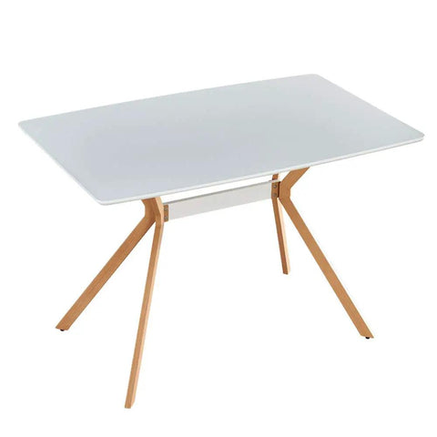 Slick Modern White Dining Table With Scratch Resistant Top And Heavy Duty Metal Bottom Shelf Clean Vibe Setup For Kitchen Hangouts Or Home Office.