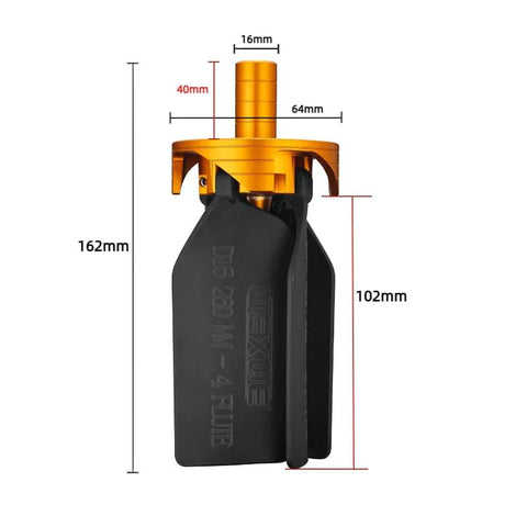 Heavy Duty Chip Removal Fan For End Mill Machines, CNC Milling Bit Chip Cleaner, 4 Flute, D16 Shank, 260mm Length, side view