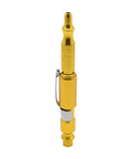 Straight Shooting Aluminum Air Blow Gun With Adjustable Pressure Dial And Concealed Pocket Clip 1/4 Inch Industrial Plug viewed from the side.
