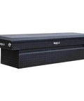 Drop Dead Tough Matte Black Diamond Plate Aluminum Crossover Tool Box For 2024 Chevy Colorado 8.8 Cubic Feet side view showing storage design.