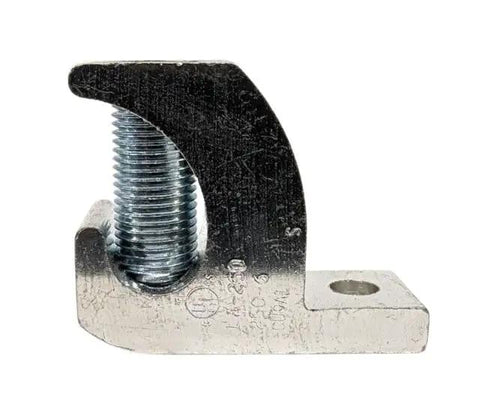Heavy Duty Aluminum Electrical Wire Connectors Built Tough Mechanical Lay In Lugs For Copper And Aluminum Conductors UL Certified side view of a metallic mechanical lug with threaded barrel.