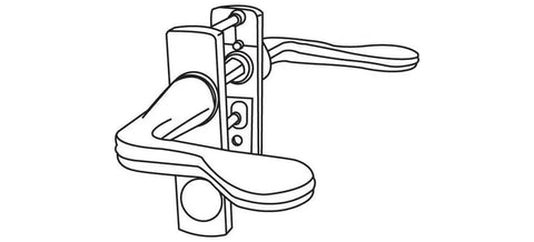 Diagram of Black Aluminum Lever Latch Set With Night Lock For Door Thickness Five Eighths To One And Three Eighths Inches Reversible Handle