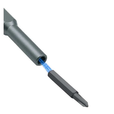 Premium 63 In 1 Screwdriver Bit Kit With Torx And Tri-Wing Bits Perfect For Laptop Repair, PC Disassembly, And Tech Upgrades Featuring Magnetic Tips And Compact Case Design For All Your Gadgets. Close-up of black metal screwdriver bit with magnetic tip