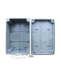 Aluminium junction box enclosure, explosion-proof and waterproof, 300×200×150mm, lid and base shown.