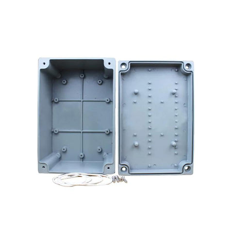 Aluminium junction box enclosure, explosion-proof and waterproof, 300×200×150mm, lid and base shown.