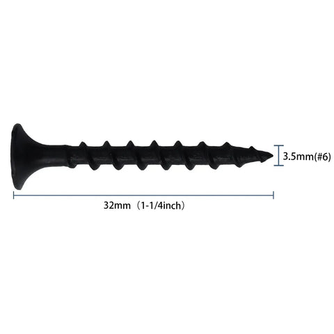 210 Piece Six Gauge One And A Quarter Inch Drywall Screws Black Oxide Coated Carbon Steel With Coarse Threads Phillips Drive Bugle Head