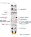Diagram of 2 Pole AC Contactor With 24V DC Coil 25A Load No-Fuss DIN Rail Mount Quiet Operation 35mm Base showing key features.
