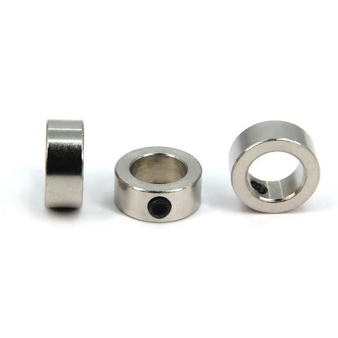 12mm Shaft Collar Lock Ring Set for Lead Screws, Nickel Plated Carbon Steel, side and top views, includes M5 screws, 12 Pack