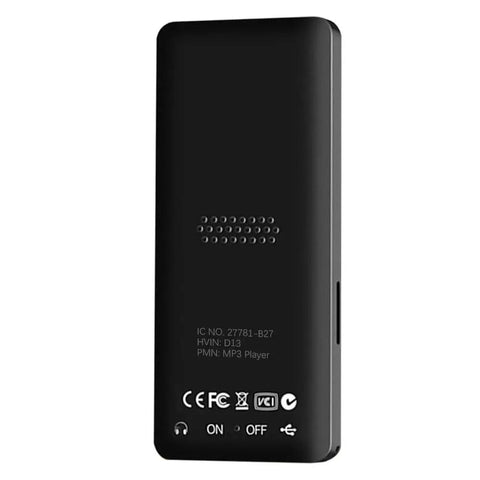 Back view of 64GB MP3 Player With Bluetooth Portable HiFi Lossless Music Player With Built In Speaker showing labels and speaker grill.