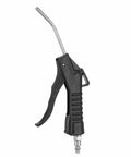 Straight Shot Air Blow Gun Featuring Tapered Bent Nozzle And Quarter Inch Npt Male Plug for shop cleanup tasks, black and silver design.