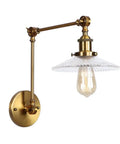 Top Tier Adjustable Swing Arm Wall Sconce With Hand Blown Glass Shade And Hella Bright Up Down Ambient Glow E27 Bulb Suits Bedroom Bedside And Study Reading In Cool Green Bronze, brass finish with clear glass shade.