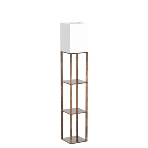 Floor Lamp With Shelves Triple Display 63 Inch Tall Space Saving Standing Corner Light With 3 Color Temperature 8W Bulb Wood Brown Modern Style