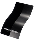 PRISMATIC POWDERS curved black metal swatch with glossy finish and white text