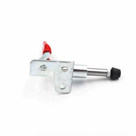 Side view of Push-Pull Type Quick-Release Toggle Clamp Set For Woodworking, Horizontal Pneumatic Fixture Clamp, metal with red handle
