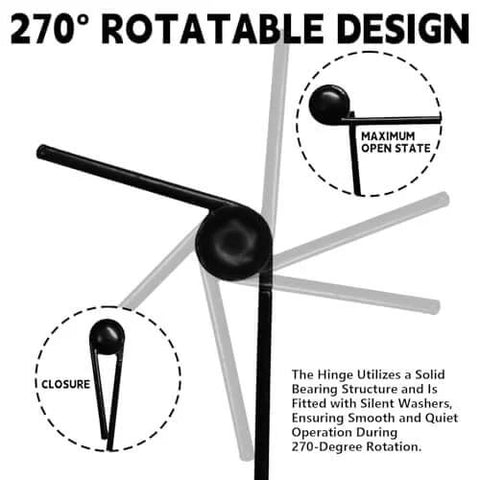 270° rotatable design diagram showing hinge angles for Four Piece 12 Inch Heavy Duty Door Hinges In Wrought Iron For Shed Doors Barn Doors And Fence Gates Rust Resistant T Hinges With Anti Corrosion Coating For Long Lasting Durability Supports Up To 110 Pounds Per Hinge