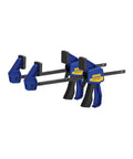 IRWIN Quick-Grip micro bar clamps, one-handed, 4-1/4 in capacity, blue and black, two-pack, front view