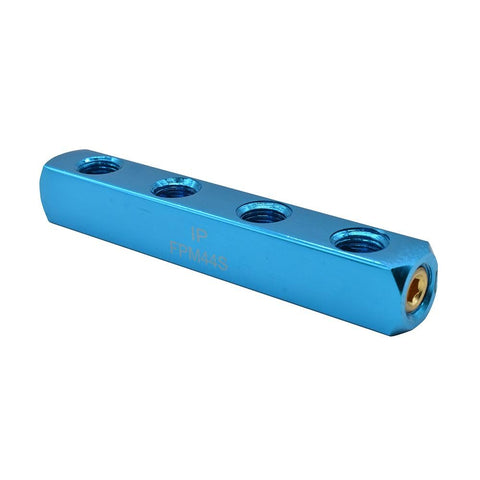 Aluminum Rectangle Pencil Manifold One Quarter Inch NPT Female Four Way Outlet Pack Of Two Blue FPM44S Pneumatic Connector