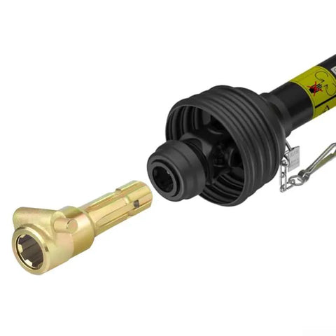 Top Tier Heavy Duty 1-3/8X1-3/8 PTO Adapter With 6 Spline Male Female Ends For Tractors showing steel sleeve and spline coupler.