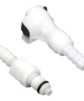 Fast Connect Quick Disconnect Dual ShutOff Fuel Coupling For One Quarter Inch And Five Sixteenth Inch ID Fuel Lines White Durable Fitting, angled view