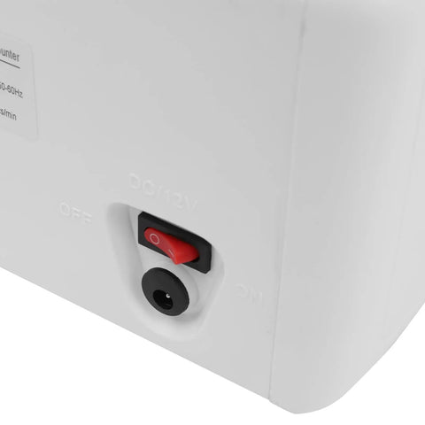 Power switch and DC input on Portable Digital Money Counter With UV And MG Detection, 800 Bills Per Minute, Battery Operated
