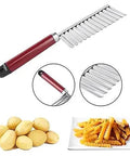 Haofy potato crinkle cutter with red handle and stainless steel wavy blade for potatoes, carrots, cucumbers