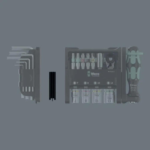Tool-Check Modular Set 1 Bundle With Micro Module L-Key Hex-Plus 1 Adapter 9549 and Flexible Hinge 9550 in disassembled view