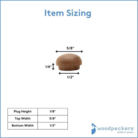 Install Genuine Walnut Wood Plugs To Cover Screw Holes Fast Quick Fix Button Tops sizing chart with measurements.