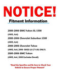 Notice sign with fitment information for GMC Yukon, Chevrolet Suburban, and Tahoe 4WD, 4x4, 2000-2006.