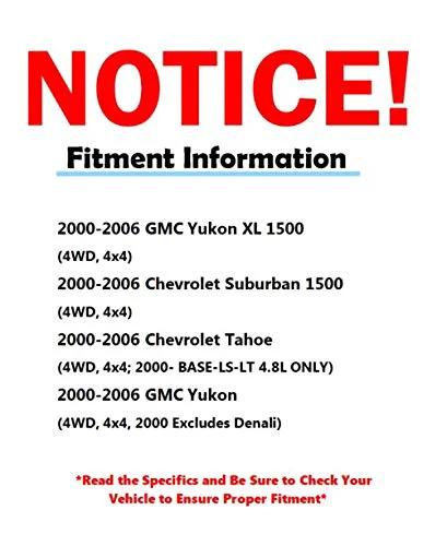 Notice sign with fitment information for GMC Yukon, Chevrolet Suburban, and Tahoe 4WD, 4x4, 2000-2006.
