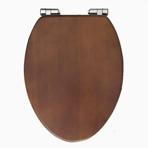 Top view of Built Tough Elongated Solid Wood Toilet Seat With Soft Close Hinges Thickened Natural Bark Veneer Cover.