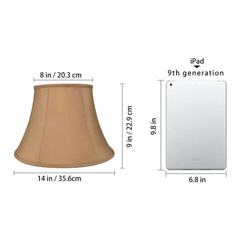 Natural Linen Spider Lampshade For Table Lamp And Floor Lamps 8x14x9 Inch size comparison with iPad, brown fabric, harp mount