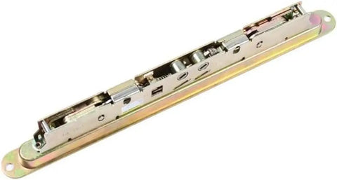 Heavy Duty Dual Point Double Hook Sliding Glass Door Mortise Lock With 3/8 Inch Recessed Plate And 12.5 Inch Hole Spacing close-up view showing locking mechanism.