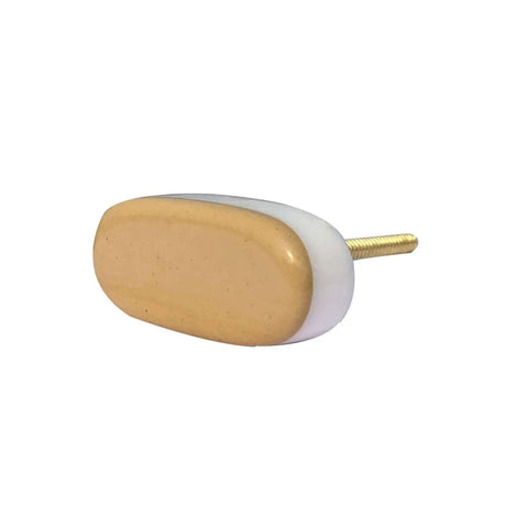 Yellow Oval Marble Cabinet Knobs Set of 6 Furniture Hardware Drawer Pulls for Dressers, 2.25x0.75x1 inch with gold accents.