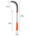 Heavy Duty Brush Clearing Sickle With 9 Inch Carbon Steel Blade And 14.5 Inch Aluminum Handle, Long Reach, Orange Grip