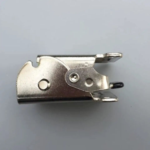 Close-up of a silver metal pivot hinge from the Four Pack Of No Wiggle Self Locking Folding Hinges For Coffee Tables And Chair Legs Lock Tight Pivot Design Sure Grip Heavy Duty Silver Metal Furniture Hardware Kit.