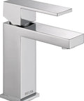 Chrome faucet, single lever, square design, viewed from side